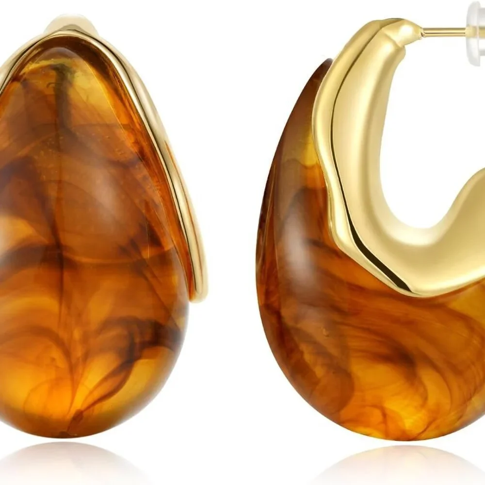 Acrylic Teardrop Earrings Women Resin Chunky Hoops Hypoallergenic Jewelry